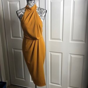 ASOS Dress Marigold Long High Neck Low Back 4 Drape Cinch Waist